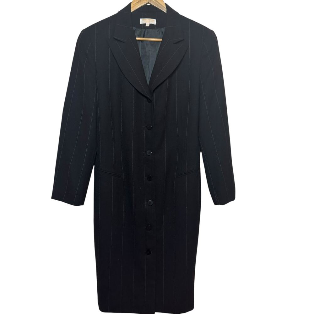 Vtg Brooks Brothers Women;s 14 100% Wool Black Pinstriped Made In USA Coat